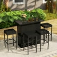 thumbnail image 2 of Outsunny 5 Pieces Patio Bar Set, Outdoor PE Rattan Wicker High Top Outdoor Table and Chairs Outdoor Bar Set with Tempered Glass Top Bar Table and Shelves, 4 Bar Chairs, Black, 2 of 10