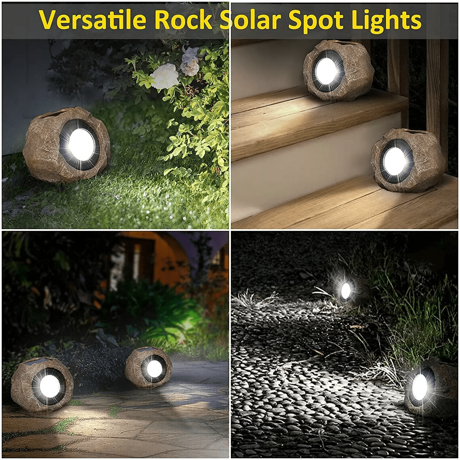 Solar Rock Landscape Light, Waterproof Stone Pathway Garden Lamp with LED Spotlight, Outdoor Yard & Patio Lighting