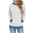 thumbnail image 2 of Karight Women Color Block Hoodies Drawstring Patchwork Oversized Sweatshirt Hoodie Senior Long Sleeve Pollover Top with Pocket, 2 of 6