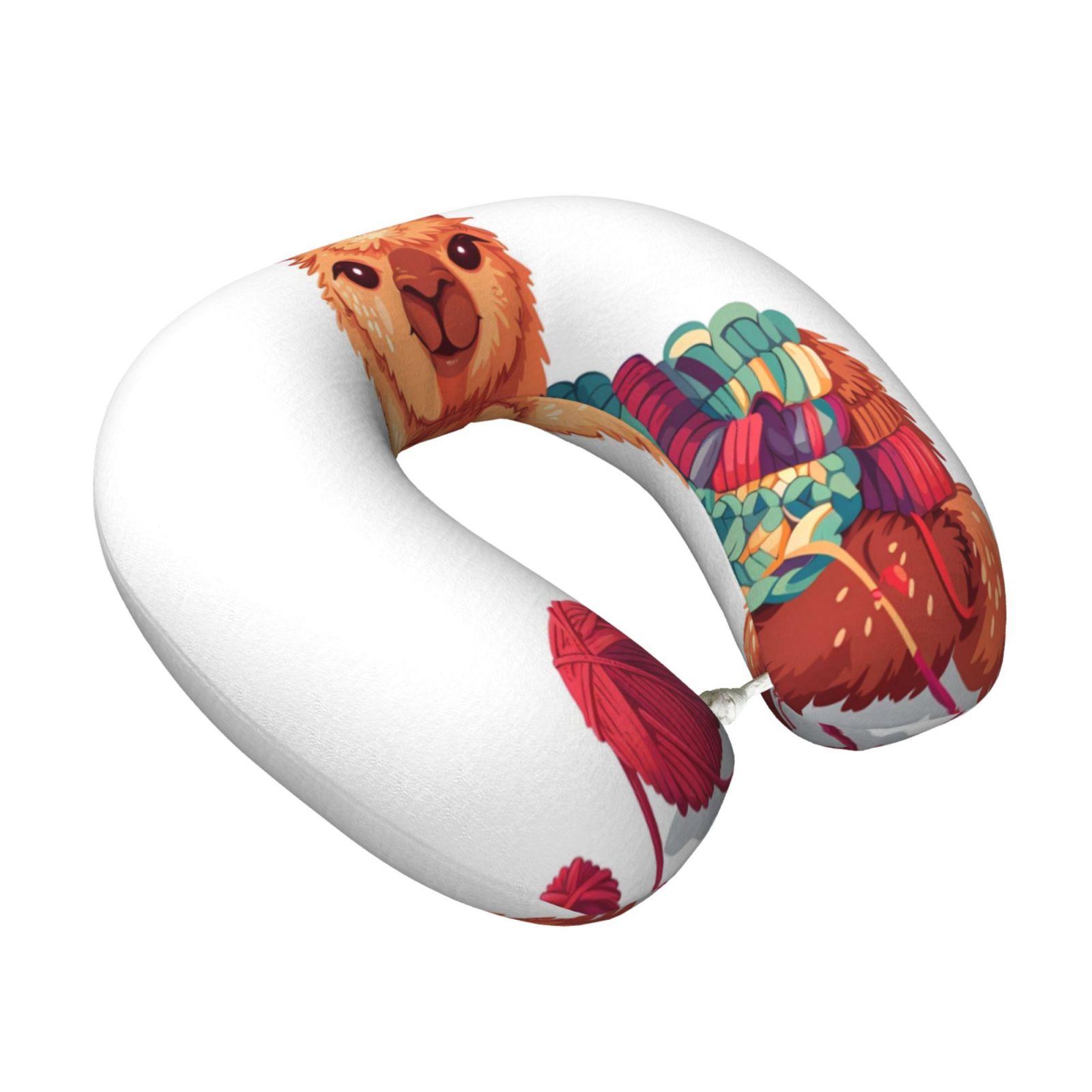 Xecao Cozy Knitting Llama Print Memory Foam Cervical Neck Pillow Versatile U-Shaped Pillows for Home,Office,Camping,Travelling,Soft Washable Cover
