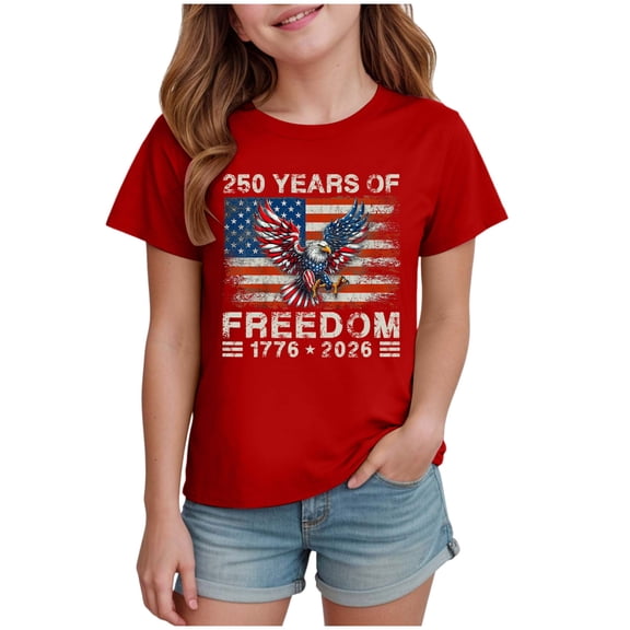 Staki 4th of July Tee/Shirt 4th of July Shirts Toddler Girls American Flag Shirts Kids Patriotic Independence Day Outfit 1-9Y 10-14Y(Red,9-10 Years)
