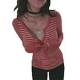 thumbnail image 3 of Qmyliery Women Long Sleeve Knit Tops Casual Striped 3/4 Button Pullover Shirt with Pockets for Club Streetwear,S/M/L/XL, 3 of 6