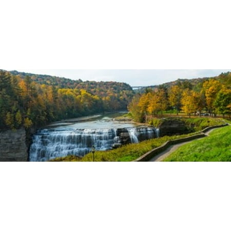 Middle Falls in autumn Letchworth State Park New York State USA Canvas Art - Panoramic Images (15 x
