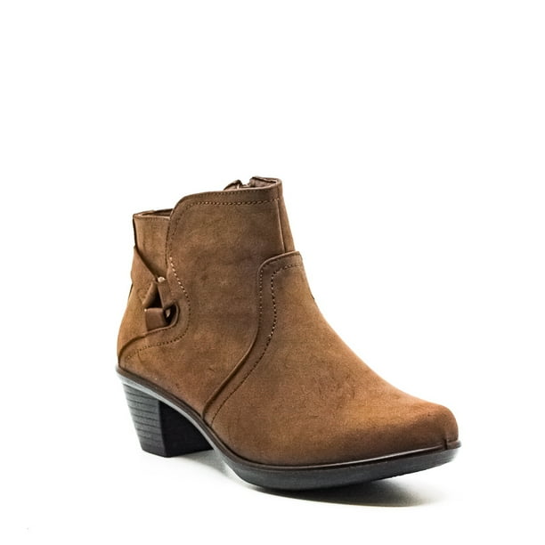 Easy Street - Easy Street | Dawnta Block Heel Ankle Boots | Brown | Size 6.5 - Walmart.com