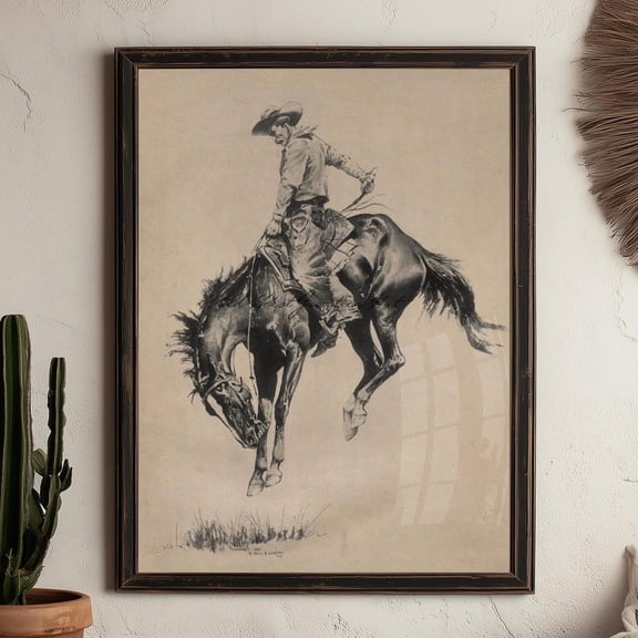 Vintage Cowboy Rodeo Poster, Bronc Rider, Western Wall Art, Unframed Paper Poster 8x10in