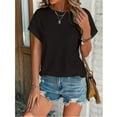thumbnail image 5 of JGGSPWM Women's Summer Trendy Going Out Loose Comfy Dressy Casual Eyelet Short Sleeve Pullover Blouse Tops Black L, 5 of 6