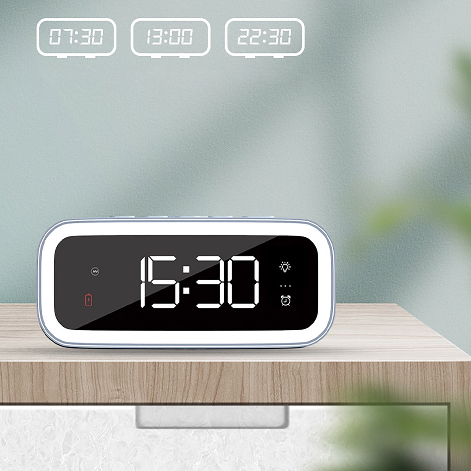 Wireless Charger Alarm Clock Bedside Night Light 15W Fast Charging Smart Digital Display 3 Alarm Settings USB Output Adjustable Brightness for Bedroom Desk Compatible with Qi Phones 1 Pack