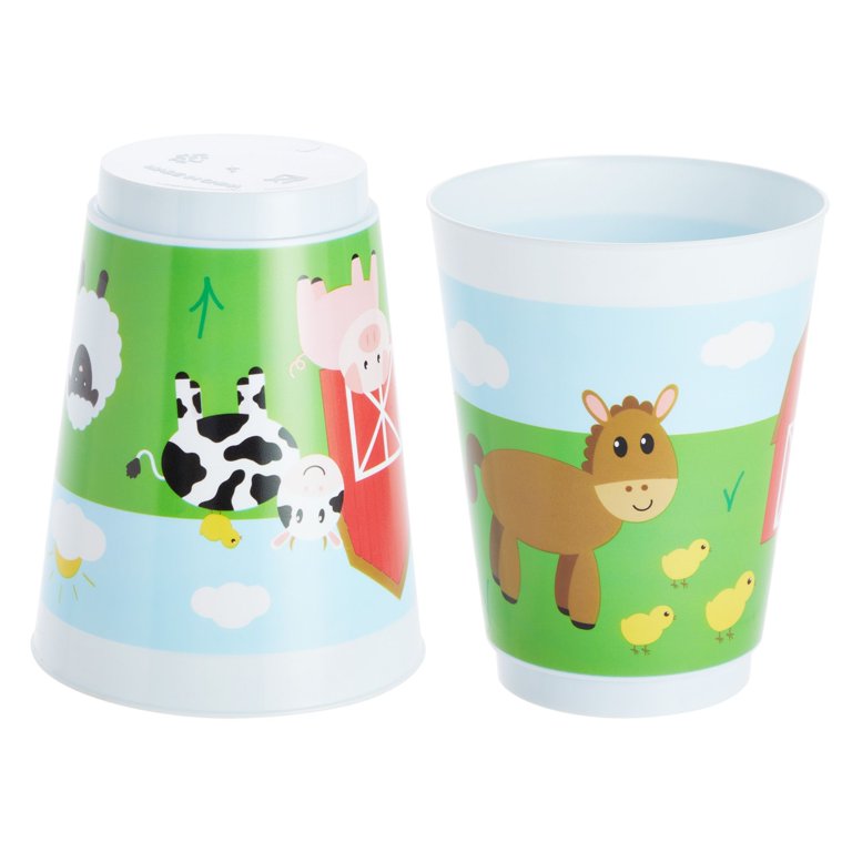 16-Pack Plastic 16 oz Party Cups Farm Animal Reusable Tumblers for Kids Birthday Parties - Multi