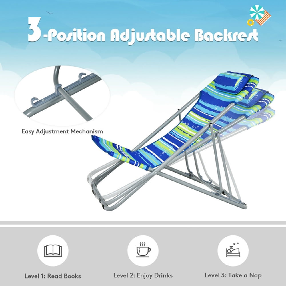 Aimee Lii Portable Beach Chair Set of 2 with Headrest, Outdoor Patio Furniture, Blue Aimee Lii Portable Beach Chair Set of 2 with Headrest, Outdoor Patio Furniture, Blue