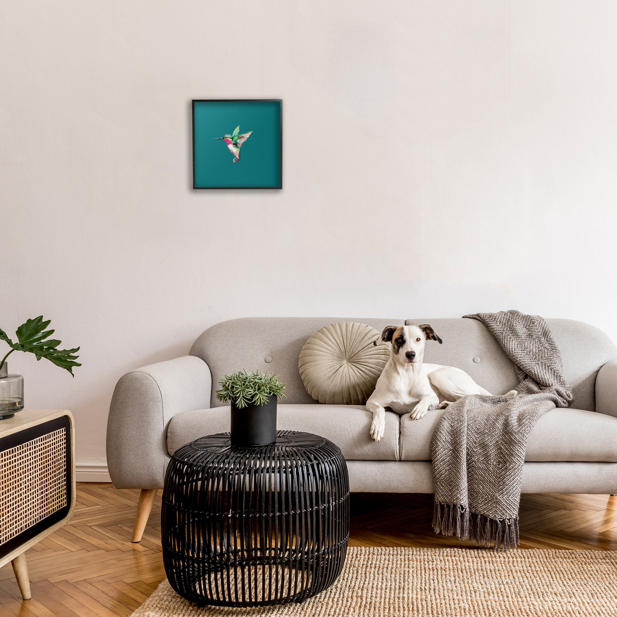 Stupell Industries Hummingbird with Crown Animals & Insects Painting Black Framed Art Print Wall Art, 17 x 17