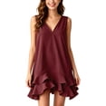 thumbnail image 2 of QUNYINEY Summer Womens Sundresses Casual Mini A Line Red Sleeveless Tank Dress Ruffle Loose Fit V Neck Dresses, 2 of 7