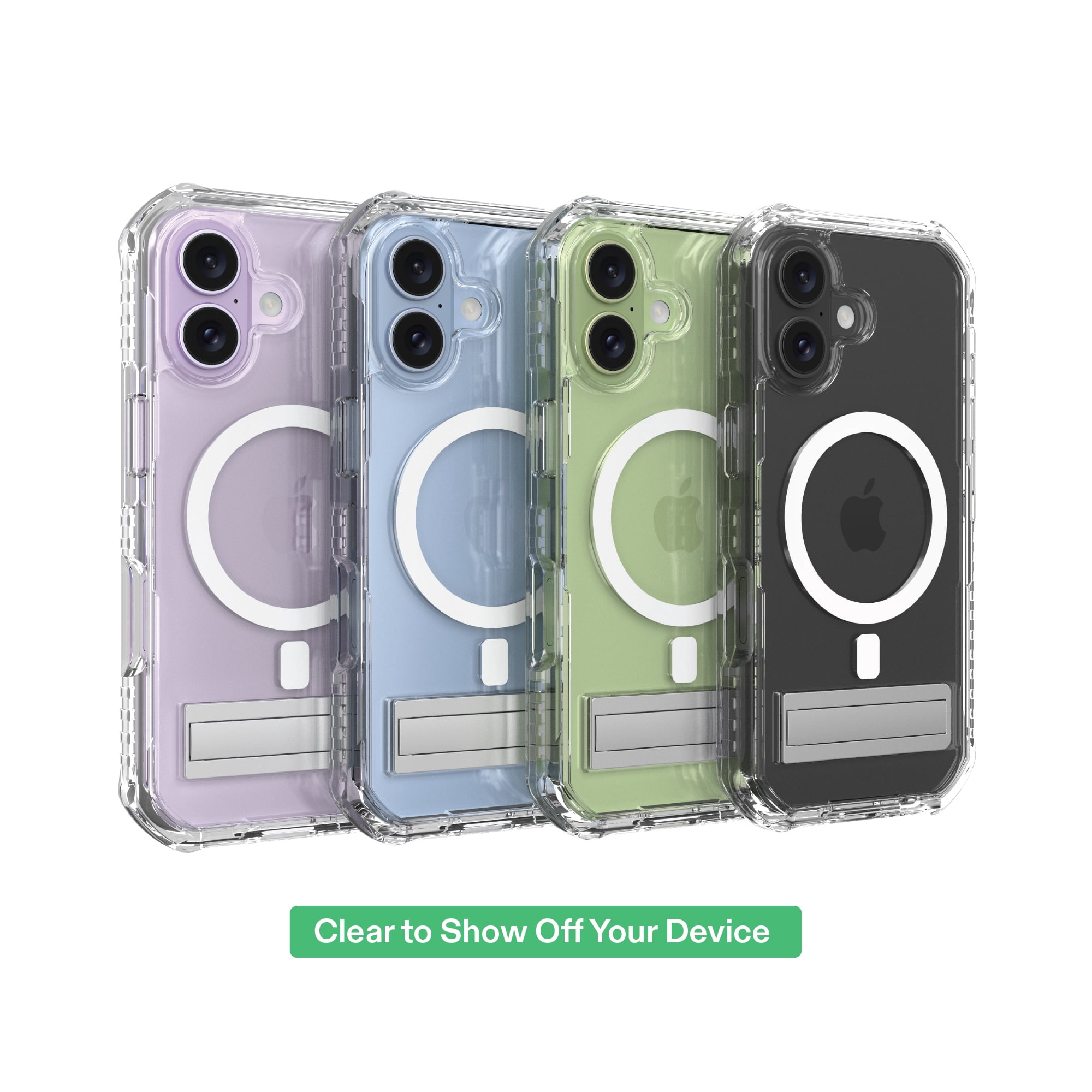 onn Rugged Phone Case with Kickstand for iPhone 17, MagSafe Compatible - Clear