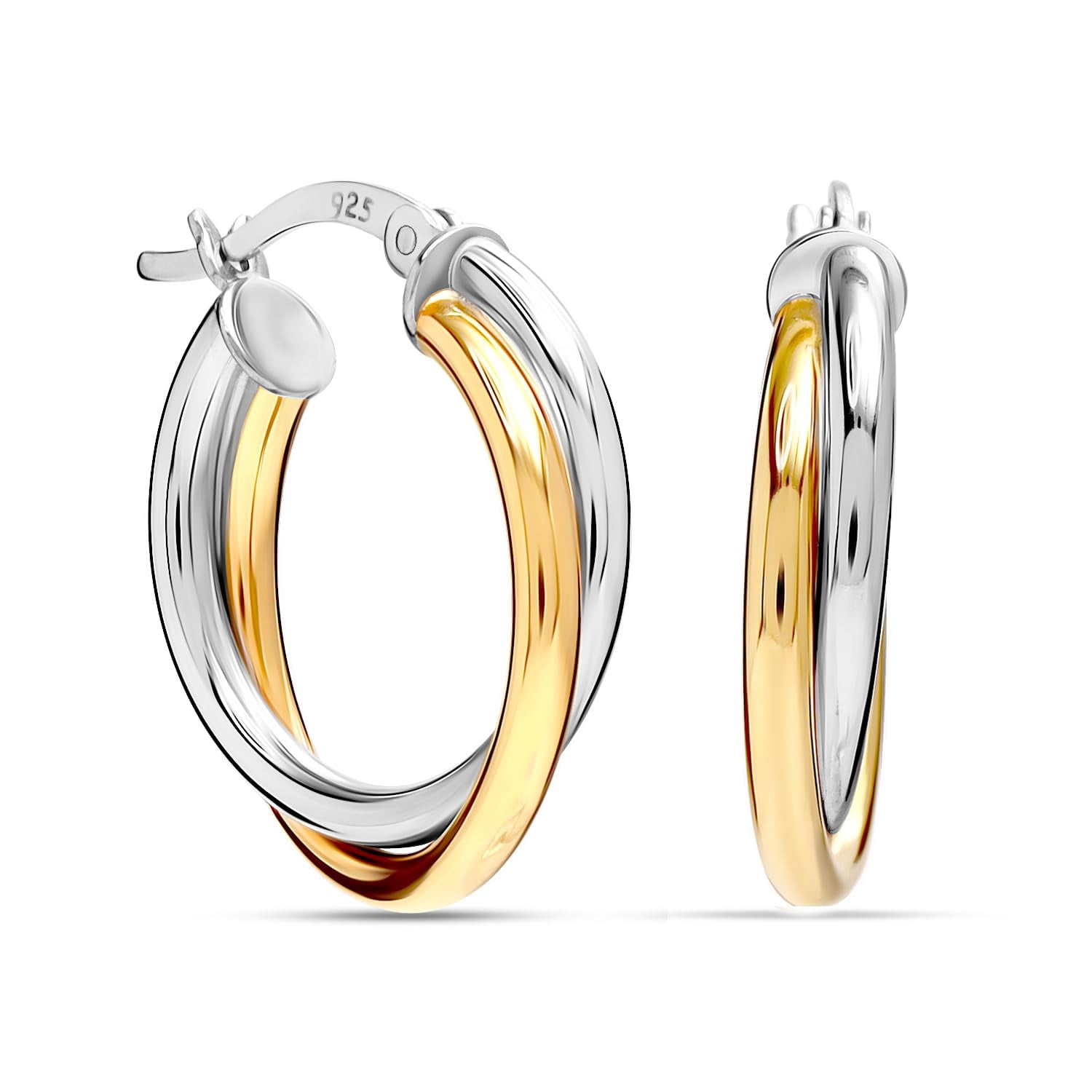 LeCalla 925 Sterling Silver Hoop Earrings for Women | Two-Tone Intertwined Chunky Earring Hoops