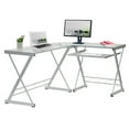 thumbnail image 6 of L-Shaped Tempered Glass Top Computer Desk With Pull Out Keyboard Panel, Clear, 6 of 9
