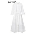 thumbnail image 4 of 2024 Elegant Embroidered Women Maxi Dress Chic Lapel Long Sleeve High Waist Lace Up Dresses Fashion Female Solid Vestidos, 4 of 6