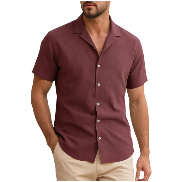 Zshosam Mens Short Sleeve Shirts Casual Mens Dress Shirts Untucked Short Sleeve Button Down Shirts Dress Shirts for Men Wrinkle Free Size S,(Wine S)