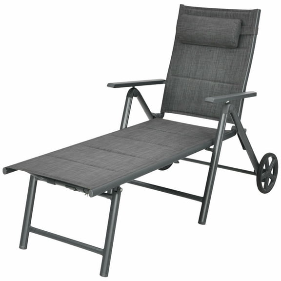 YYAo Chaise Lounge Chair Outdoor, Outdoor Chaise Lounge,Patio Reclining Chaise Lounge with Adjust Neck Pillow-Gray
