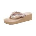 thumbnail image 3 of IEMIEMIEM Women's Cute Sandals 3D Floral Applique Woven Fabric Platform Wedge Flip Flops Thick Cushion Thong Sandals For Summer Beach Vacation Wear Beige 8 Wide, 3 of 5