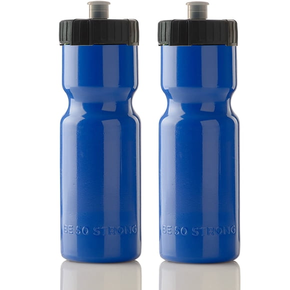 Kartokner Sports Squeeze Water Bottle 2 Pack 22 oz. BPA Free Easy Open Push/Pull Cap USA Made (Blue/Black)