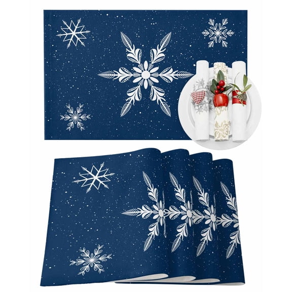 Christmas Placemats Set of 6, Winter Snowflake Place Mats Snow Blue Placemat Table Decoration for Kitchen Table Dinner Xmas Holiday Party Home Decor Indoor Outdoor 13x19 Inch