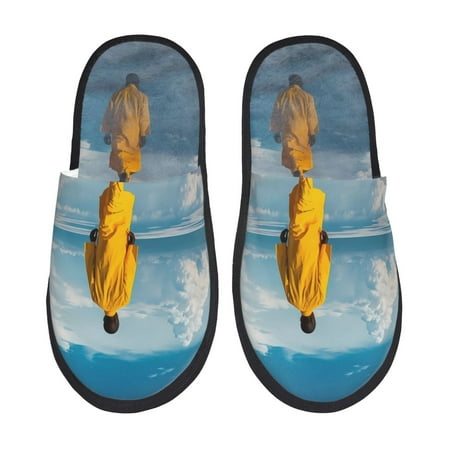 Balery Monk Walking On Water Slient Indoor Furry Fleece Comfort House Shoes Soft Non-Slip Home Shoes Cotton slippers House Slippers-- Large