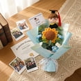 thumbnail image 5 of Graduation Crochet Bouquet with Sunflower & Grad Doll, Handmade Knit Floral Gift for High School/College Graduation, Classmates, Friends,Light Blue, 5 of 5