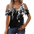 thumbnail image 2 of Tops de Algodón para las Mujeres Impresión de Manga Corta Cuello en V Fuera Del Hombro Blusa de Moda, Imitación de Algodón para el Hogar Diario, 2 of 7