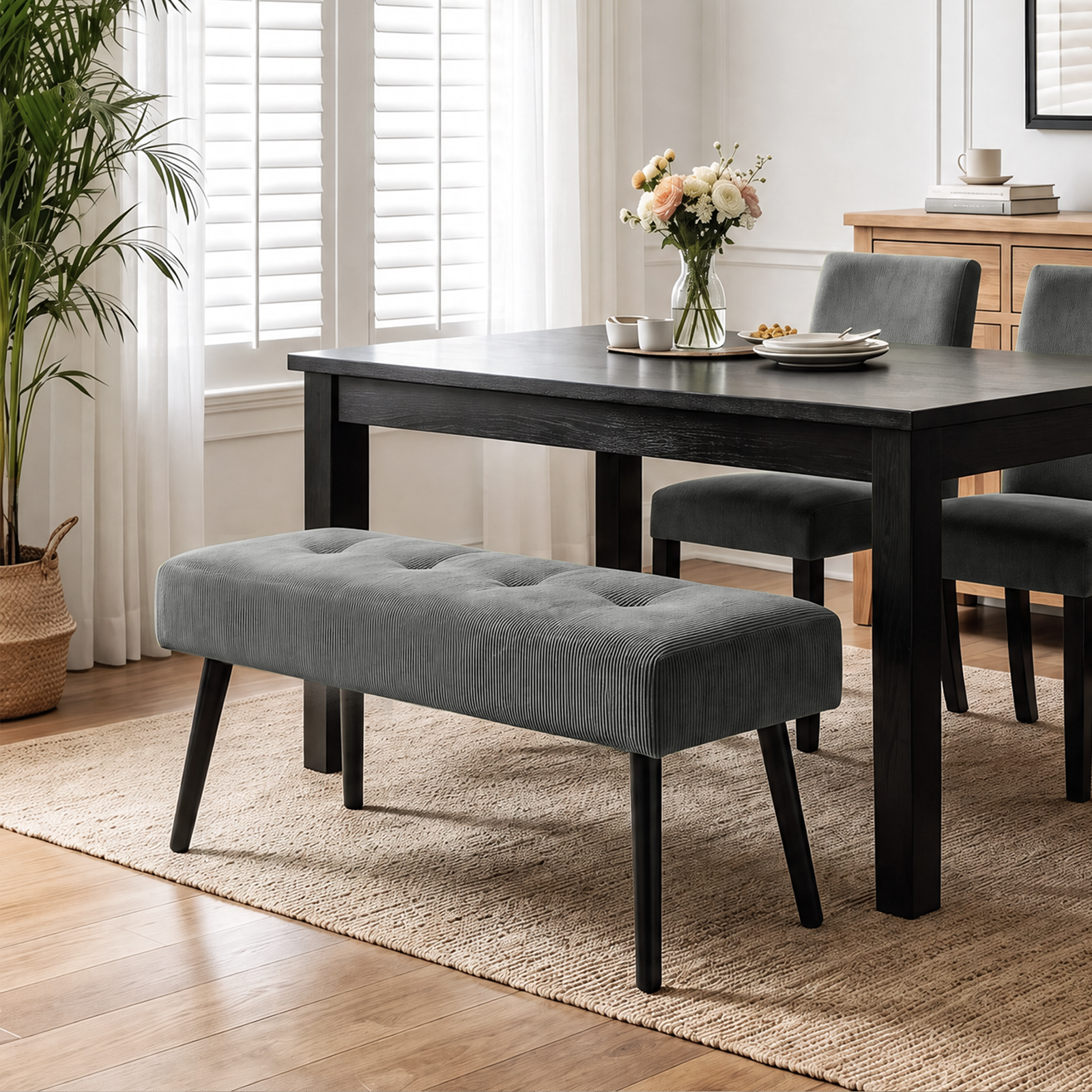KirKasa Modern Entryway Bench, Corduroy Seat, Gray photo 2