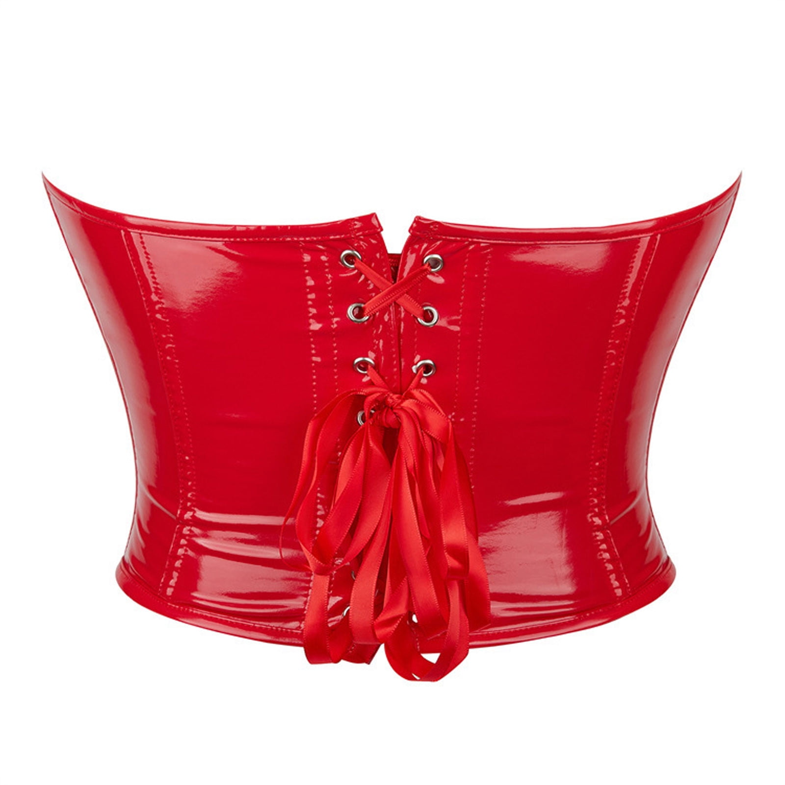 Luxalzxs Womens Red PU Leather Overbust Corset Bandana Tube Tops