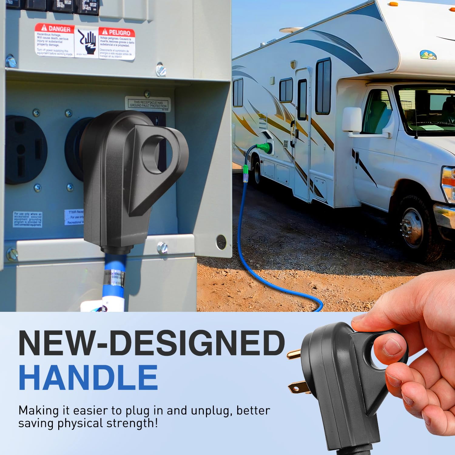 Nilight 30 Amp RV Male Replacement Plug 125 Volt Heavy Duty with Handle ETL Listed NEMA TT-30P for Camper Caravan Motorhome Van Trailer