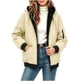thumbnail image 3 of Fleece Lined Hooded Windbreaker for Women, Fall Winter Waterproof Long Sleeve Outdoor Hiking Fashion Jackets, S-XXL, 3 of 7