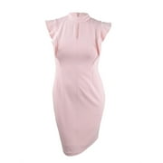 DKNY Women's Ruffle Sleeve Mock Neck Sheath Dress (12, Powder)