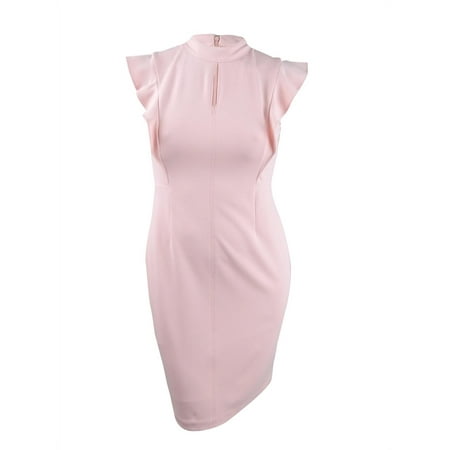 DKNY Women's Ruffle Sleeve Mock Neck Sheath Dress (12, Powder)