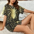 thumbnail image 5 of Yiaed Gold Spider On The Web Print Short Sleeve Pajama Sets for Women Casual Crew Neck 2 Piece Lounge Sets Women's Short-Sleeved Pajama-Medium, 5 of 5