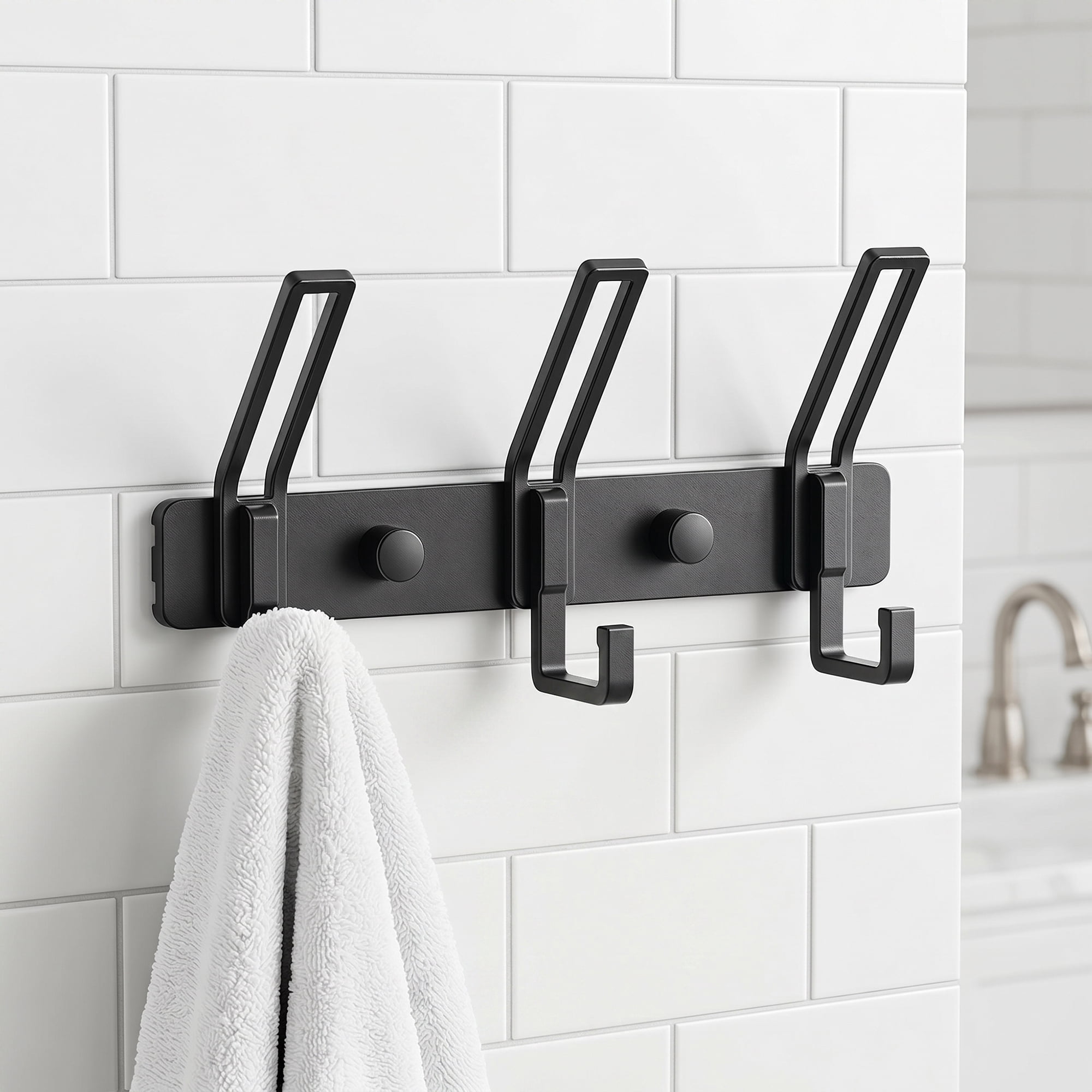 Unique Bargains Wall Mount Coat Rack Hook for Bathroom Organization Black 3 Hooks