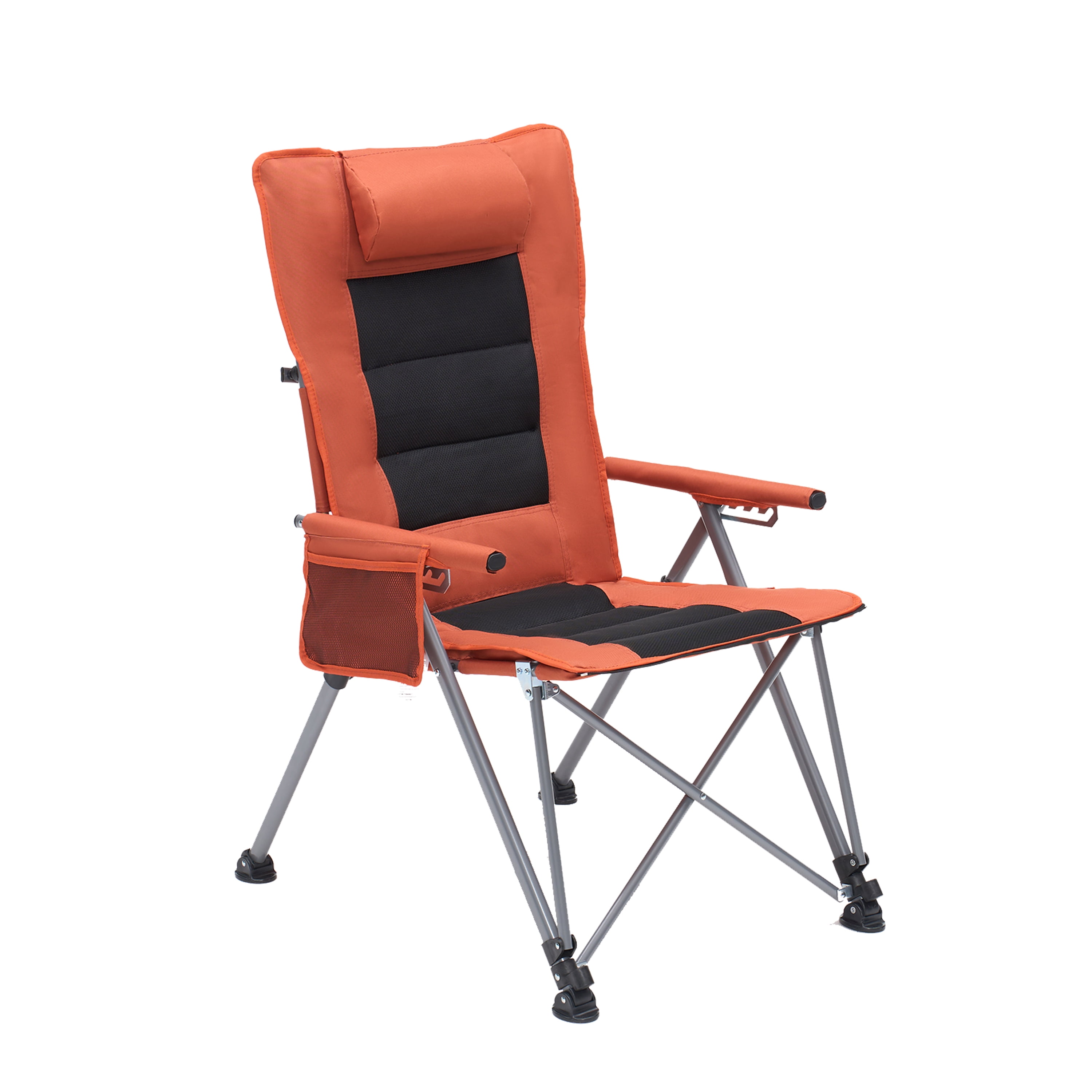 5-Position Adjustable Reclining Camping Chair, Side Pocket & Carry Bag, Heavy Duty , Portable Outdoor Chair for Beach, Camping, Patio, Orange