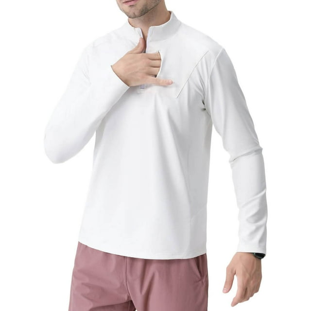 Timegard Hauts Athlétiques pour Hommes Fermeture Éclair Col Montant Manches Longues Course Plein Air Poisson Chemises Décontractées Hauts