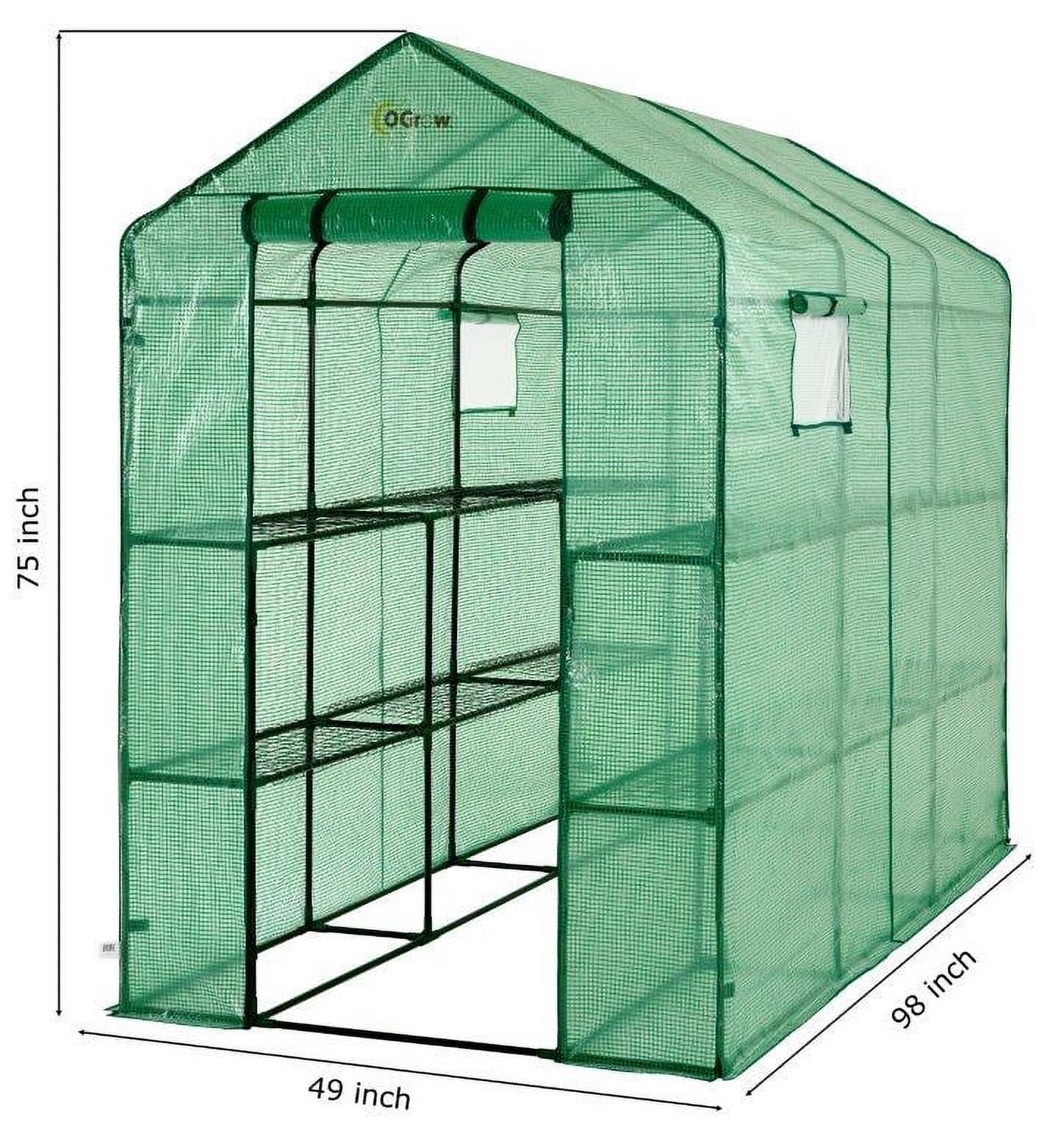 Machrus Ogrow Deluxe Walk-In Greenhouse with 2 Tiers and 12 Shelves - Green Cover