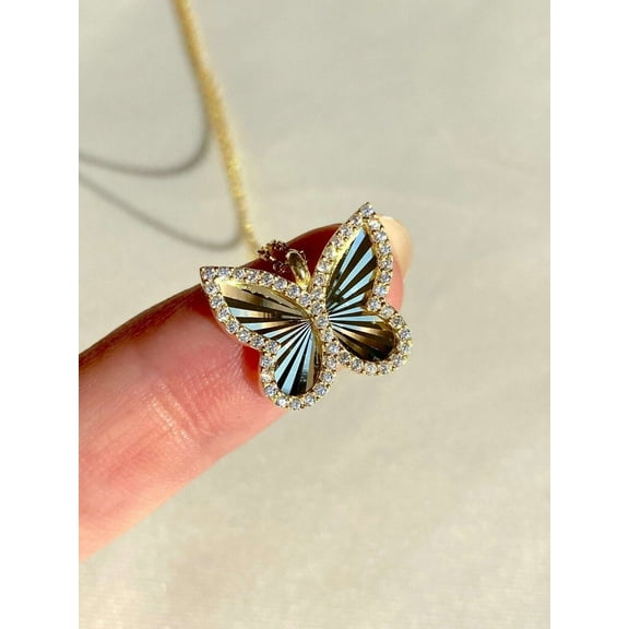 1CT Simulated Diamond 925 Silver Women's Butterfly Pendant 14k Yellow Gold Plated