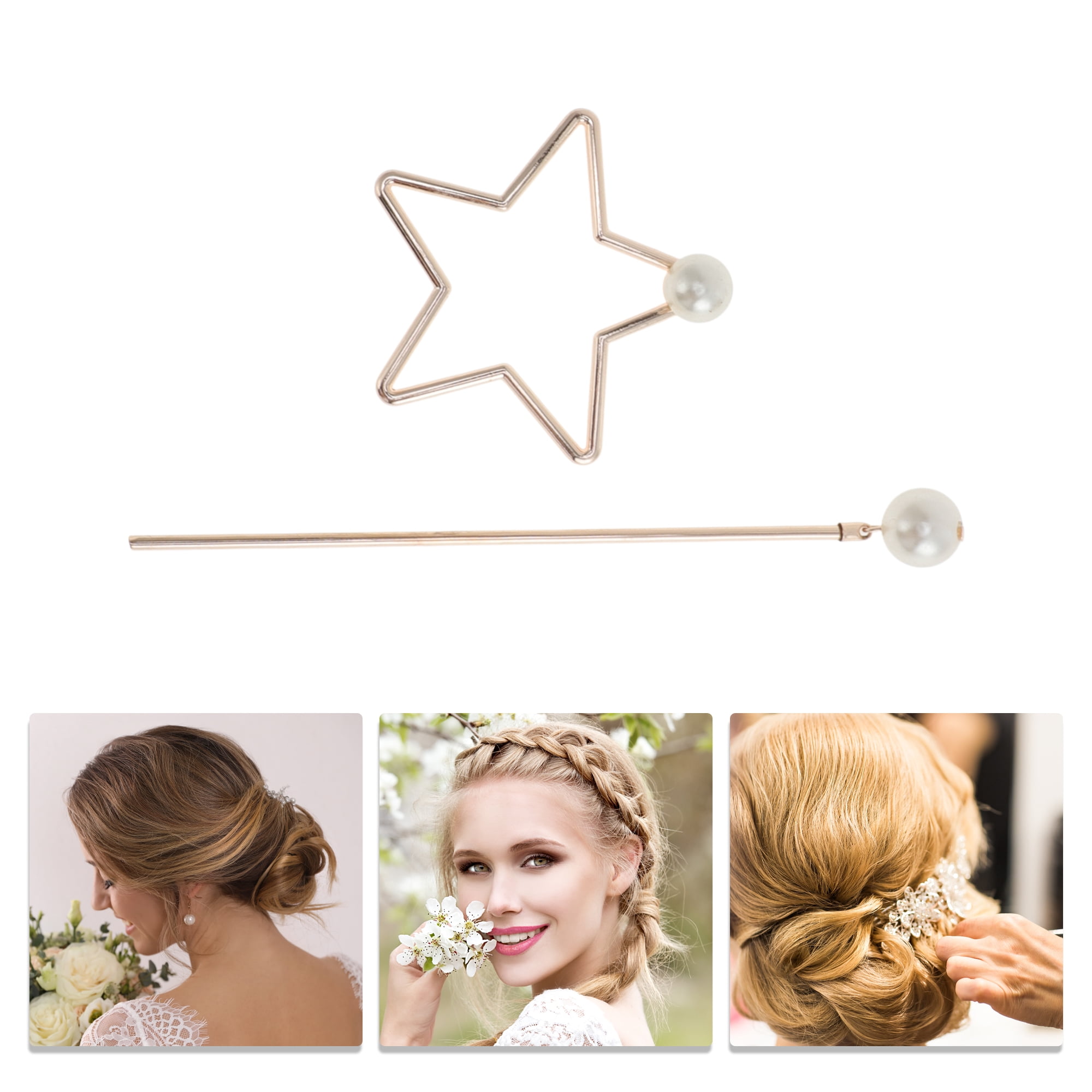 Unique Bargains Comfortable No Slip Pentacle Hair Chopstick for Women 1 Pc Rose Gold Tone