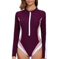 thumbnail image 2 of Women's Sleeveless One Piece Wetsuit Conservative Sexy Backless Color Matching Swimsuit with Removable Bra Pads for Swimming Vacation,Dark Purple,XL, 2 of 5