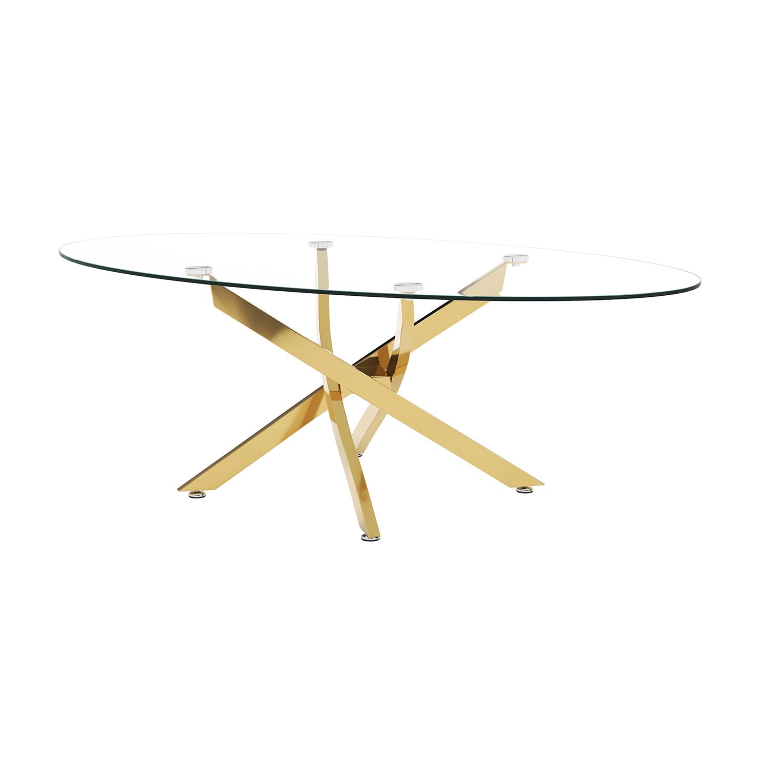 Hommoo Modern Oval Glass Coffee Table with Metal Legs, 39.4" Tempered Glass Living Room Side Table, Stylish & Sturdy Minimalist Design, Gold