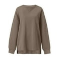 thumbnail image 5 of Olyvenn Womens Plus Size Sweatshirts Crew Neck Long Sleeve Shirts Casual Loose Side Split Fall Outfits Y2K Pullover Clothes Coffee L, 5 of 6