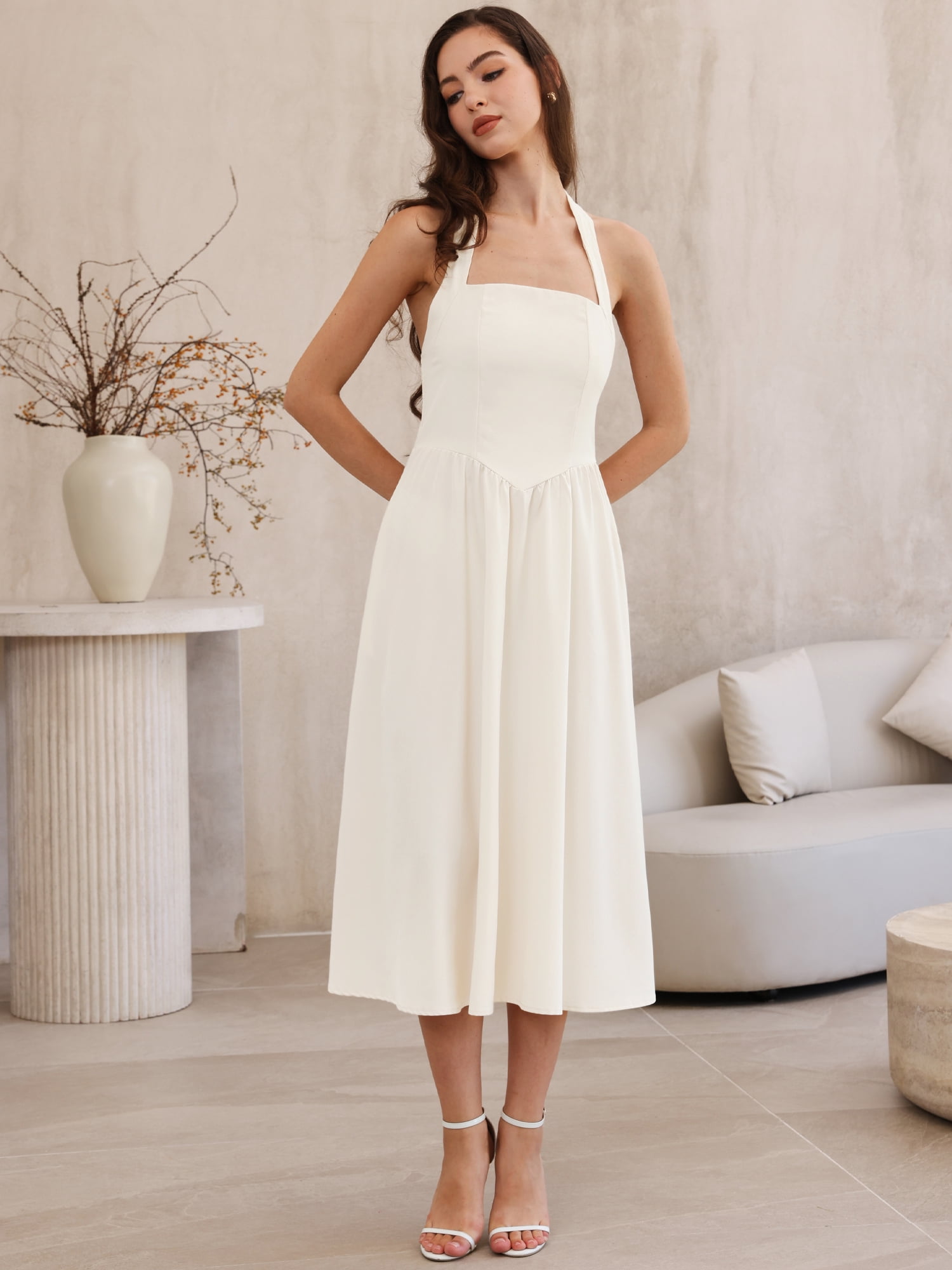 DARING DIVA Women's Off Shoulder Halter Corset High Waist Dresses XL Apricot