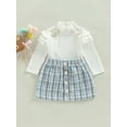 thumbnail image 2 of hirigin 2PCS Toddler Girls Fall Outfits, Ruffle Long Sleeve Ribbed Knit Tops + Button Skirt Set, 2 of 8