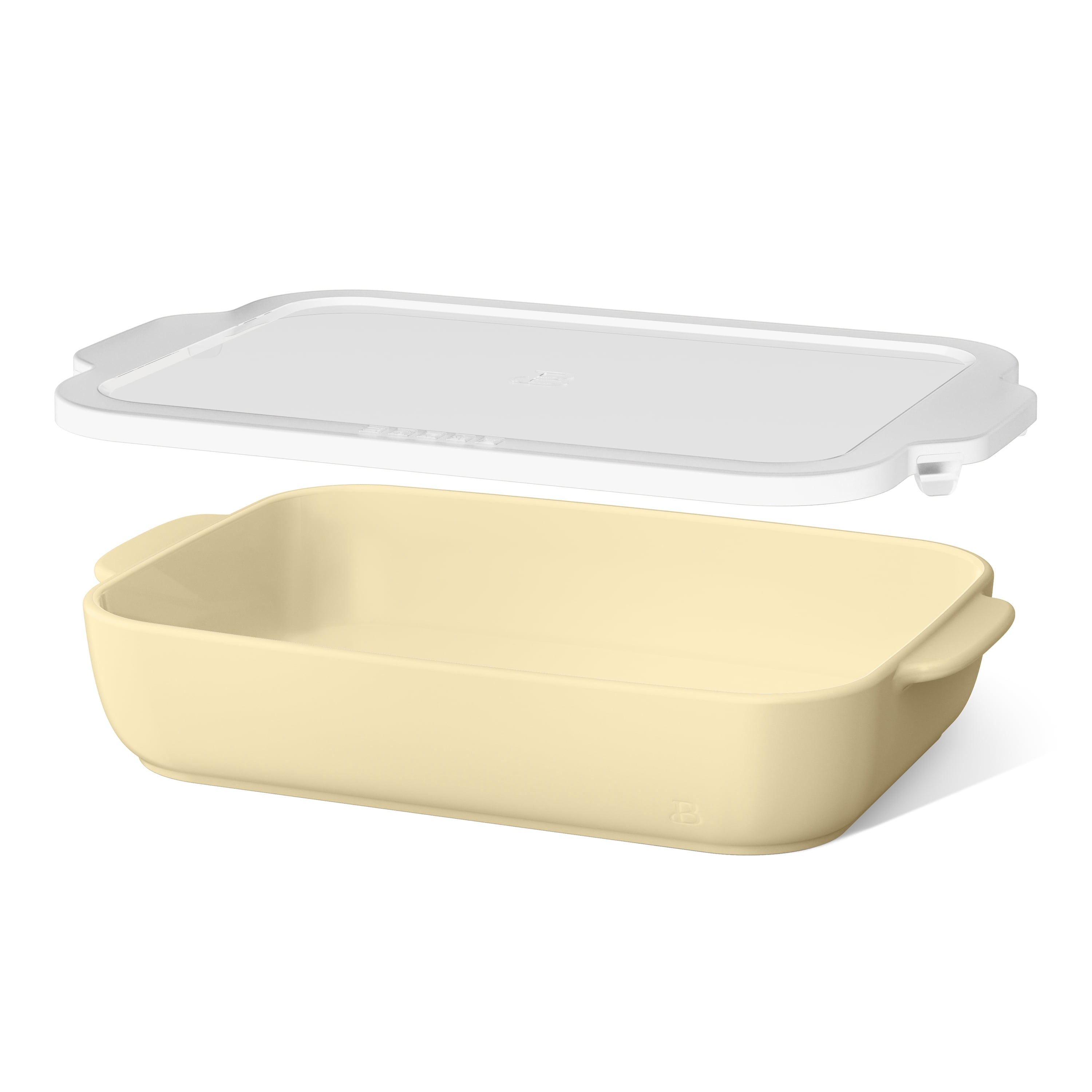 Beautiful by Drew Barrymore 9 in x 13 in Stoneware Baker with Plastic Lid, Buttercream