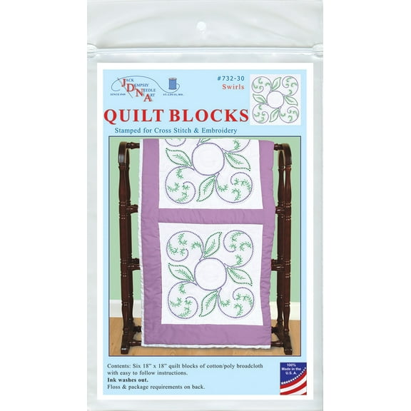 Jack Dempsey Stamped White Quilt Blocks 18"X18" 6/Pkg-Swirls