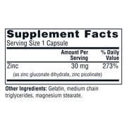 Twinlab Zinc Caps - Immune Support Supplement with Zinc Picolinate & Zinc Gluconate - Supplement for Immune Defense, Healthy Skin, DNA Synthesis, Metabolism and More - Zinc 30mg, 100 Caps (Pack of 2)