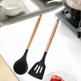 thumbnail image 5 of Wood and Silicone Kitchen Utensils Set, Utensil and Lid Rest,Wood Handles, Nonstick Utensils Cooking SetSoup spoon + leaking spatula (black), 5 of 5