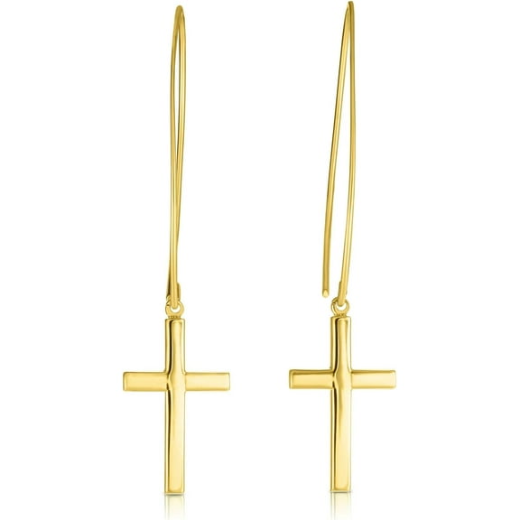 Floreo 14k Yellow Gold 51mm Polished Small Cross Thread Through Drop Earrings